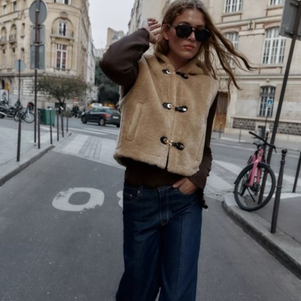 NWT Zara Shearling Toggle Vest